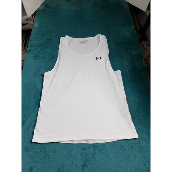 Under Armor Tank Tee Shirt Size Medium Mens White Polyester Tank Race Running - Picture 1 of 7
